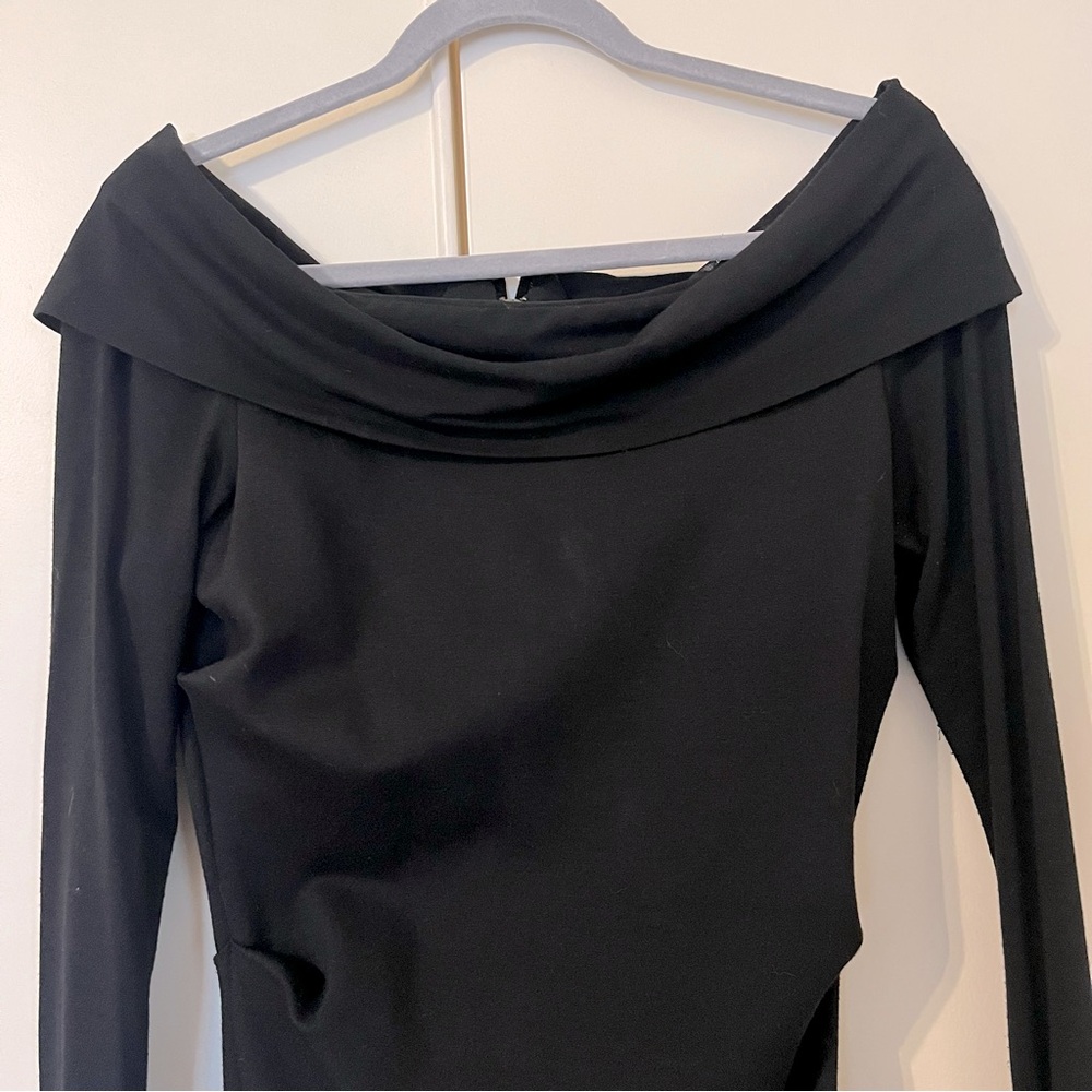 Nicole Miller Artelier Cali Ponte Dress Black Ruched Off-Shoulder Bodycon Med - Picture 4 of 14